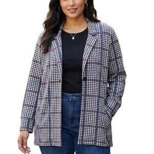 Cuddl Duds Houndstooth Plaid Jacket Women's Large Black Red Button Knit Topper